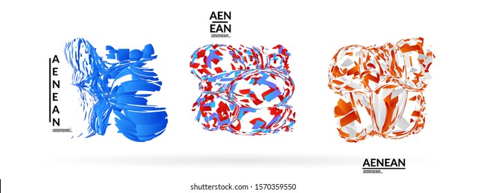 Abstract futuristic shapes made of small particle explosion. Optical art geometric background with high speed of motion. Futuristic vector illustration badge set.
