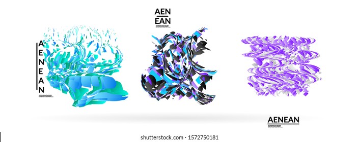 Abstract futuristic shapes made of small particle explosion. Optical art geometric background with high speed of motion. Futuristic vector illustration badge set.
