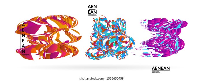 Abstract futuristic shapes made of small particle explosion. Optical art geometric background with high speed of motion. Futuristic vector illustration badge set.
