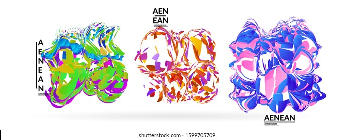 Abstract futuristic shapes made of small particle explosion. Optical art geometric background with high speed of motion. Futuristic vector illustration badge set.
