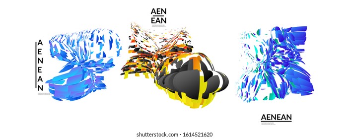 Abstract futuristic shapes made of small particle explosion. Optical art geometric background with high speed of motion. Futuristic vector illustration badge set.
