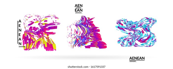 Abstract futuristic shapes made of small particle explosion. Optical art geometric background with high speed of motion. Futuristic vector illustration badge set.
