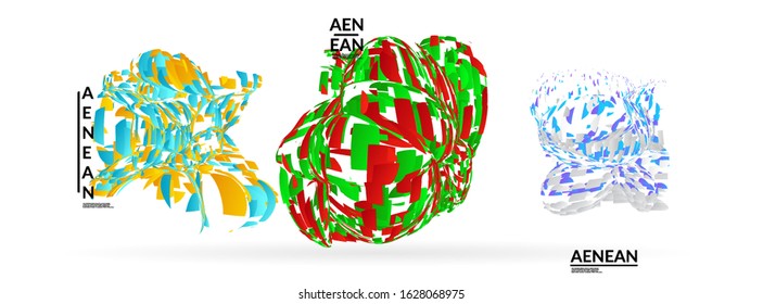 Abstract futuristic shapes made of small particle explosion. Optical art geometric background with high speed of motion. Futuristic vector illustration badge set.
