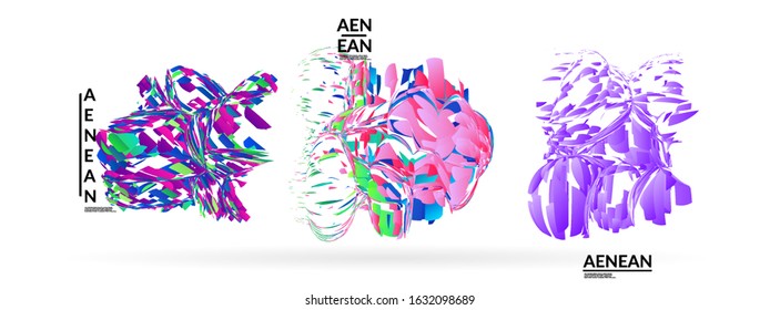 Abstract futuristic shapes made of small particle explosion. Optical art geometric background with high speed of motion. Futuristic vector illustration badge set.

