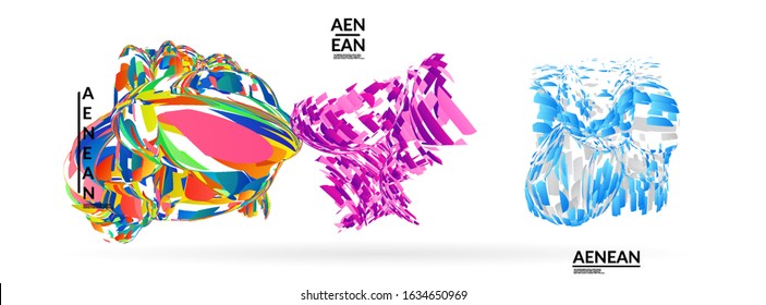 Abstract futuristic shapes made of small particle explosion. Optical art geometric background with high speed of motion. Futuristic vector illustration badge set.
