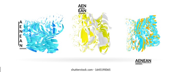 Abstract futuristic shapes made of small particle explosion. Optical art geometric background with high speed of motion. Futuristic vector illustration badge set.
