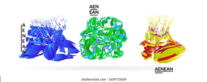 Abstract futuristic shapes made of small particle explosion. Optical art geometric background with high speed of motion. Futuristic vector illustration badge set.
