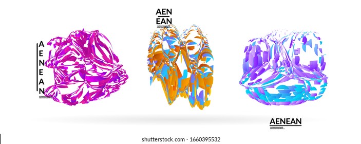 Abstract futuristic shapes made of small particle explosion. Optical art geometric background with high speed of motion. Futuristic vector illustration badge set.
