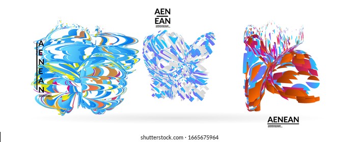 Abstract futuristic shapes made of small particle explosion. Optical art geometric background with high speed of motion. Futuristic vector illustration badge set.
