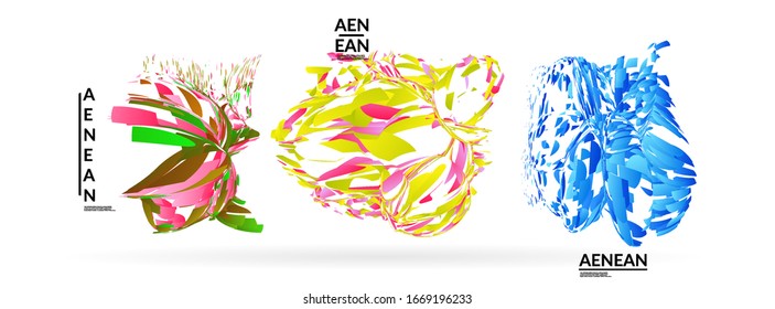 Abstract futuristic shapes made of small particle explosion. Optical art geometric background with high speed of motion. Futuristic vector illustration badge set.
