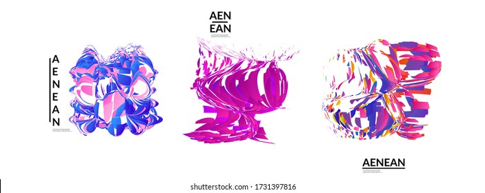 Abstract futuristic shapes made of small particle explosion. Optical art geometric background with high speed of motion. Futuristic vector illustration badge set.
