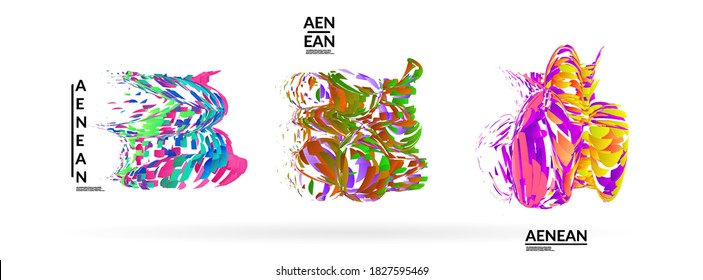 Abstract futuristic shapes made of small particle explosion. Optical art geometric background with high speed of motion. Futuristic vector illustration badge set.
