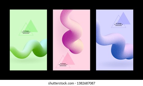 Abstract futuristic shapes with texture set, vector illustration. Wavy liquid shape, pastel bright colors, space for text graphic design elements for cover design. 