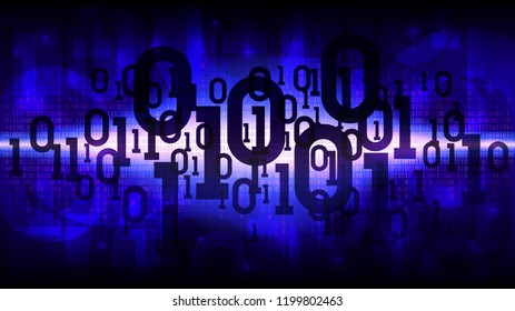 Abstract futuristic shining cyberspace with binary code, matrix blue background with digital code, cloud of big data