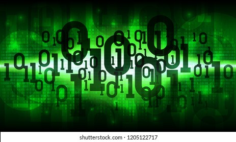 Abstract futuristic shining cyberspace with binary code, matrix green background with digital code, cloud of big data, well organized layers
