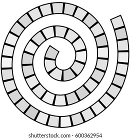 Abstract futuristic spiral maze, pattern template for children's games, grey squares Black contour isolated on white background. Vector