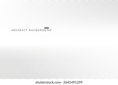 Abstract futuristic striped background with perspective. White minimalistic copy space concept - geometric infinity lines design. Placard, banner, presentation template