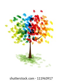 abstract futuristic stylized tree with color leafage