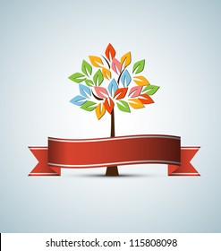abstract futuristic stylized tree with color leafage