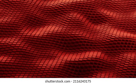 Abstract futuristic surface hexagon pattern with red light rays