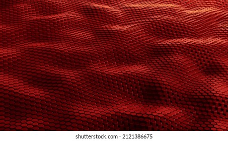 Abstract futuristic surface hexagon pattern with red light rays