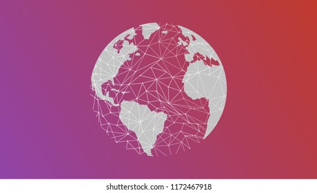 Abstract futuristic tech background with world globe. Global cryptocurrency blockchain business banner concept. Vector illustration.