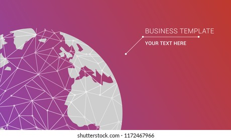 Abstract futuristic tech background with world globe. Global cryptocurrency blockchain business banner concept. Vector illustration.