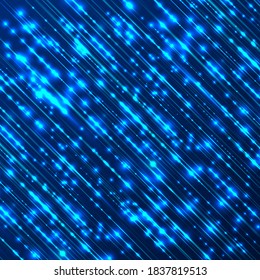 Resumen las futuristas partículas mágicas azul tecnológicas líneas brillantes en el fondo oscuro. Puede usar para plantillas de portada, afiches, banner web, volante, página de aterrizaje, anuncio de impresión. Ilustración del vector