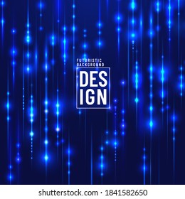 Abstract futuristic tech blue magic particles lines sparkling glitter on dark background. You can use for cover template, poster, banner web, flyer, Landing page, Print ad. Vector illustration