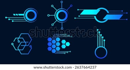Abstract Futuristic Tech Icons Network, Circuit, Hexagon Designs