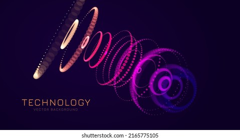 Abstraktes futuristisches Tech-Objekt. Raumschiff HUD Design Elemet. 3D-Hologramm-Anzeige von leuchtenden Partikelkreisen . Illustration von Vektorgrafik und Futuristischer Technologie der Science Fiction Kunst.