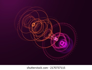 Abstract Futuristic Tech Object. Spaceship System HUD Design Elemet. 3D Hologram Display of Glowing Particles Circles . Vector Science Fiction Art and Futuristic Technology Art Illustration.