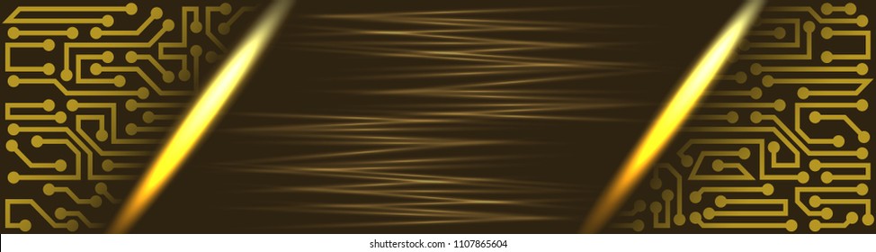 Abstract futuristic technological banner with circuit board elements of golden shades