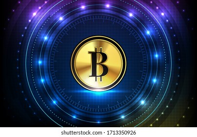 abstract futuristic technology background of bitcoin digital cryptocurrency and hud screen ui interface