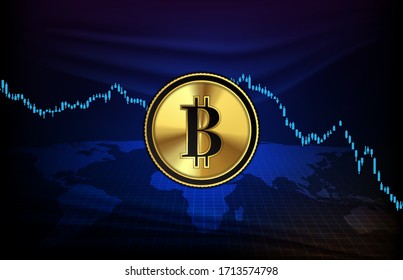 abstract futuristic technology background of bitcoin digital cryptocurrency  and market graph down