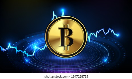 abstract futuristic technology background of bitcoin digital cryptocurrency  and market graph down