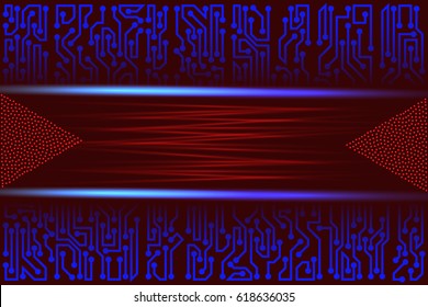 Abstract futuristic technology background of blue and red shades with circuit board elements