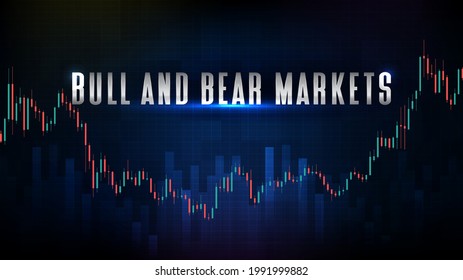 Abstract Futuristic Technology Background Of Bull And Bear Stock Market And Candle Stick Bar Chart Graph Green And Red 