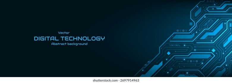Abstract futuristic technology background with a circuit board with a glowing line and electronic elements. High-tech circuit board connection system. Vector illustration for banner and web template.