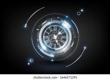 Abstract Futuristic Technology Background With Clock Concept And Time Machine, Vector