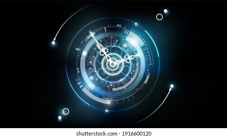 Abstract Futuristic Technology Background with Clock concept and Time Machine, Can rotate clock hands, vector illustration
