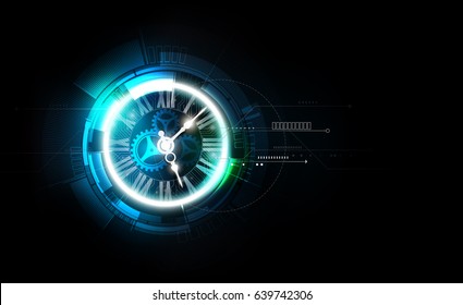 Abstract Futuristic Technology Background with Clock concept and Time Machine, vector transparent