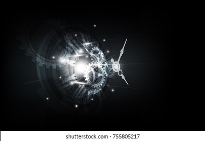 Abstract Futuristic Technology Background with Clock concept and Time Machine, vector