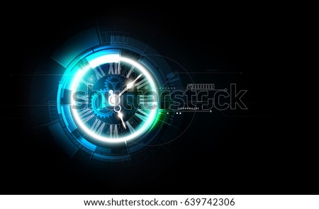 Abstract Futuristic Technology Background with Clock concept and Time Machine, vector transparent
