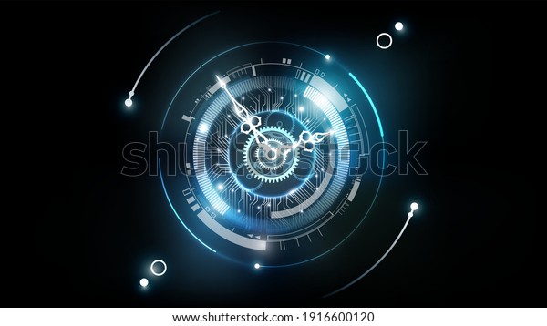 Abstract Futuristic Technology Background\
with Clock concept and Time Machine, Can rotate clock hands, vector\
illustration