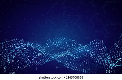 Abstract futuristic technology background. curve lines from points  on dark blue background.figures, calculations. Illustration Vector design digital technology concept. 