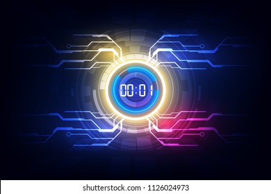 Abstract Futuristic Technology Background with Digital number timer concept and countdown, vector transparent