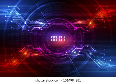 Abstract Futuristic Technology Background with Digital number timer concept and countdown, vector transparent