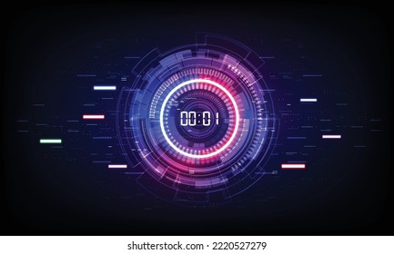 Resumen Fondo de tecnología futurista con concepto de temporizador de número digital y cuenta regresiva, transparente vector