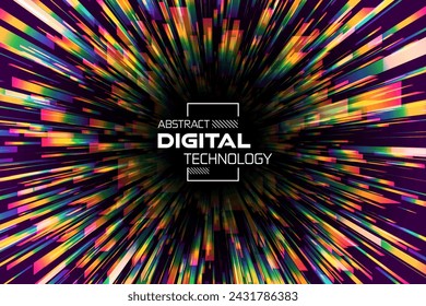 Abstract futuristic technology background with digital data flow visualization for hi-tech and science concept. High speed wireless big data transmission. Rainbow light trails. Vector illustration